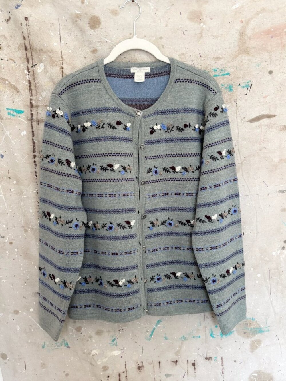 Vintage Deane & White Floral Embroidered Wool Cardigan